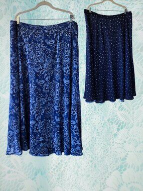 Reversible Navy Paisley & Polka Dot Chiffon Maxi Skirt Romantic Boho 3X